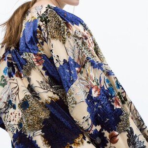 Zara Trafaluc Floral Burnout Velvet Kimono Jacket M
